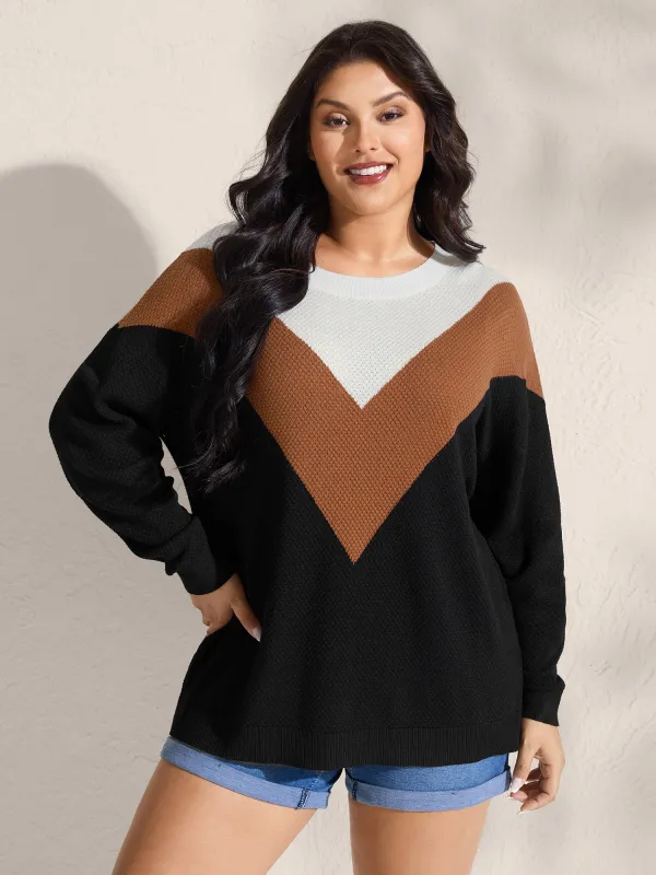 Textured Color Contrast Round Neck Pullover sold by Bloomchic