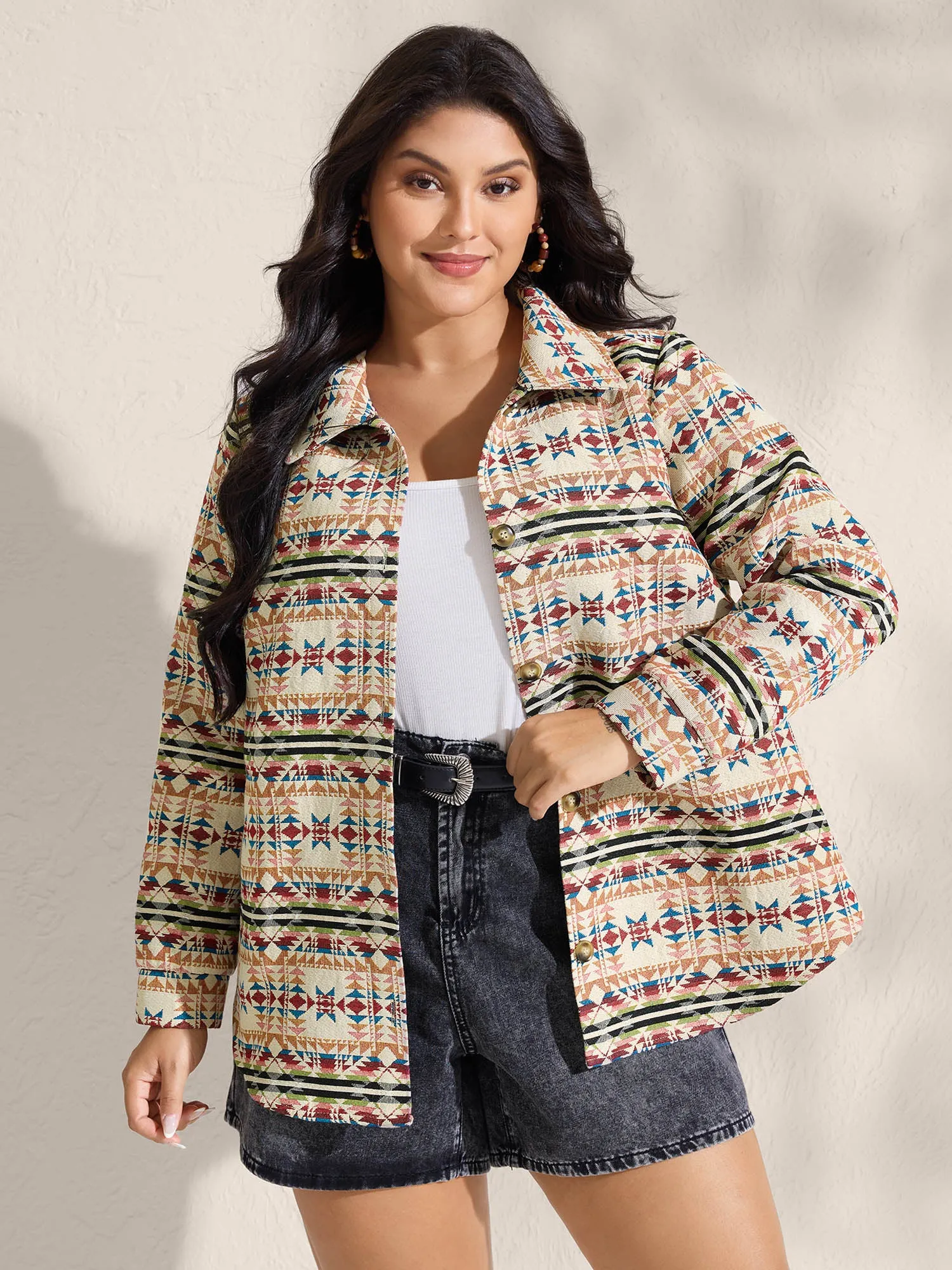 Boho Geometric Print Button Front Jacket sold by Bloomchic product image thumbnail 2