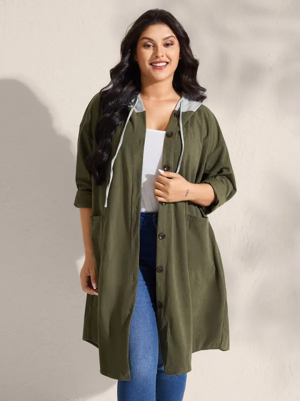Hooded Button-Front Pockets Jacket sold by Bloomchic