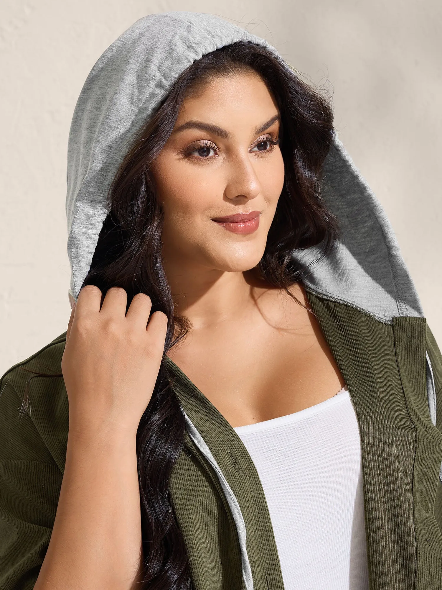 Hooded Button-Front Pockets Jacket sold by Bloomchic product image thumbnail 2