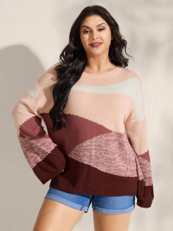 Color Block Drop Shoulder Ribbed Hem Pullover sold by Bloomchic