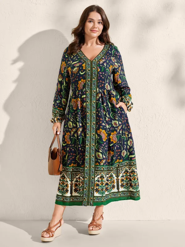 Floral Contrast Print Pockets Maxi Dress sold by Bloomchic