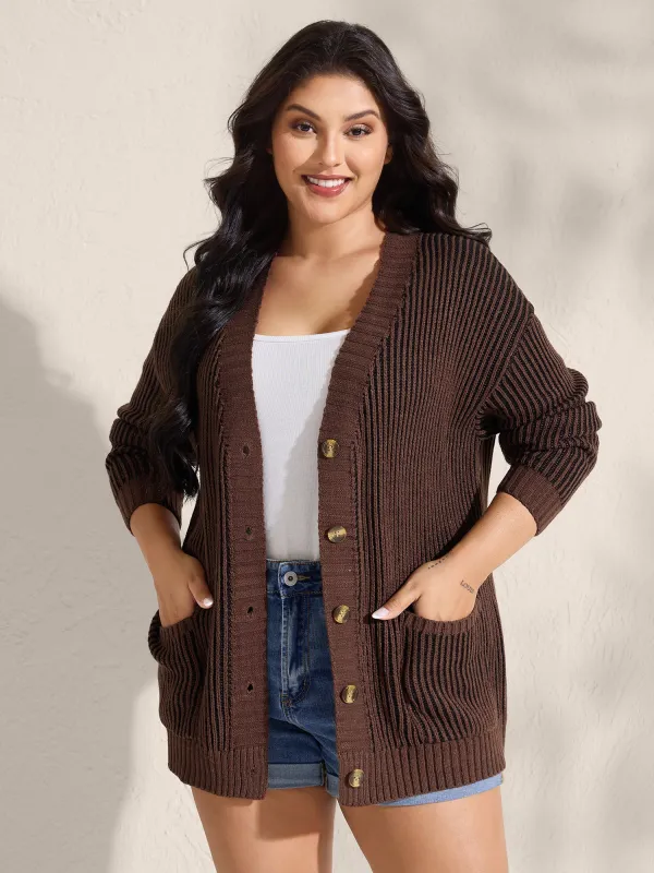 Textured Pocket Buttons Solid Knit Cardigan sold by Bloomchic