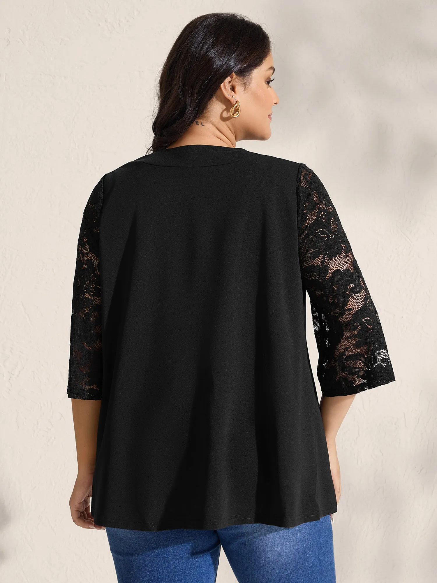 Sheer Lace Stretchy Arc Hem Jacket sold by Bloomchic product image thumbnail 4