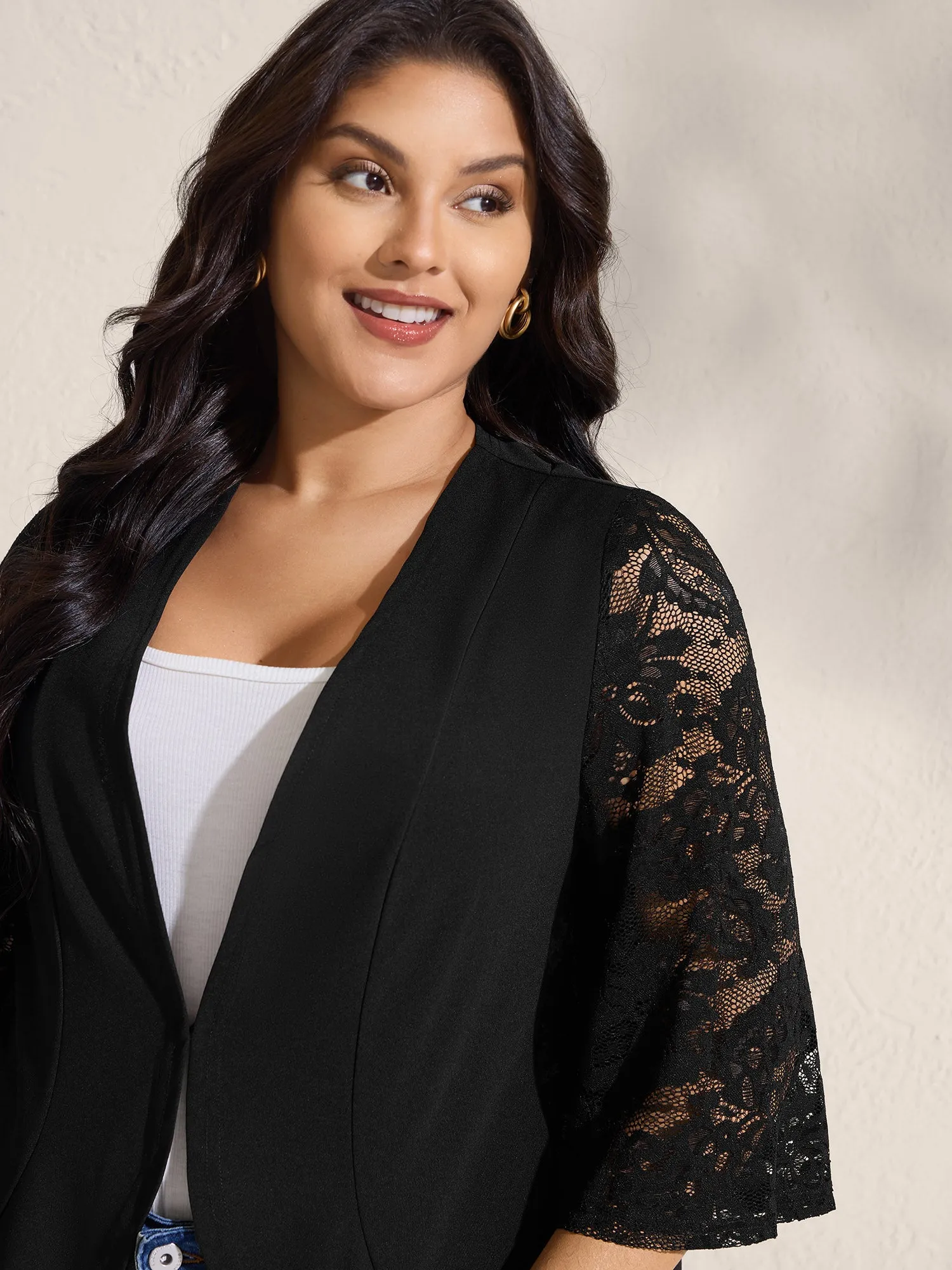 Sheer Lace Stretchy Arc Hem Jacket sold by Bloomchic product image thumbnail 2