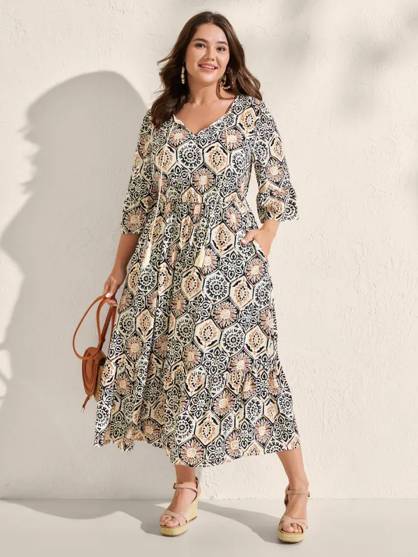 Ornate Print Neck-Tie Maxi Dress sold by Bloomchic