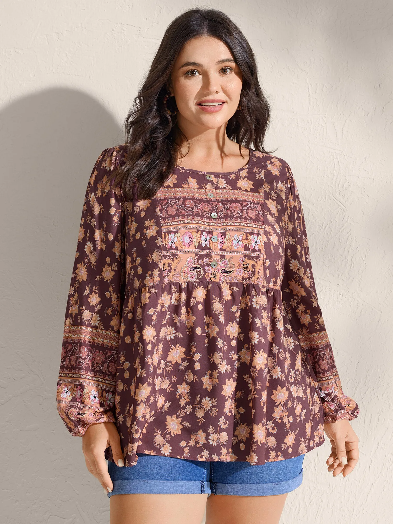 Floral Mixed Print Puffy Sleeve Blouse sold by Bloomchic product image thumbnail 2