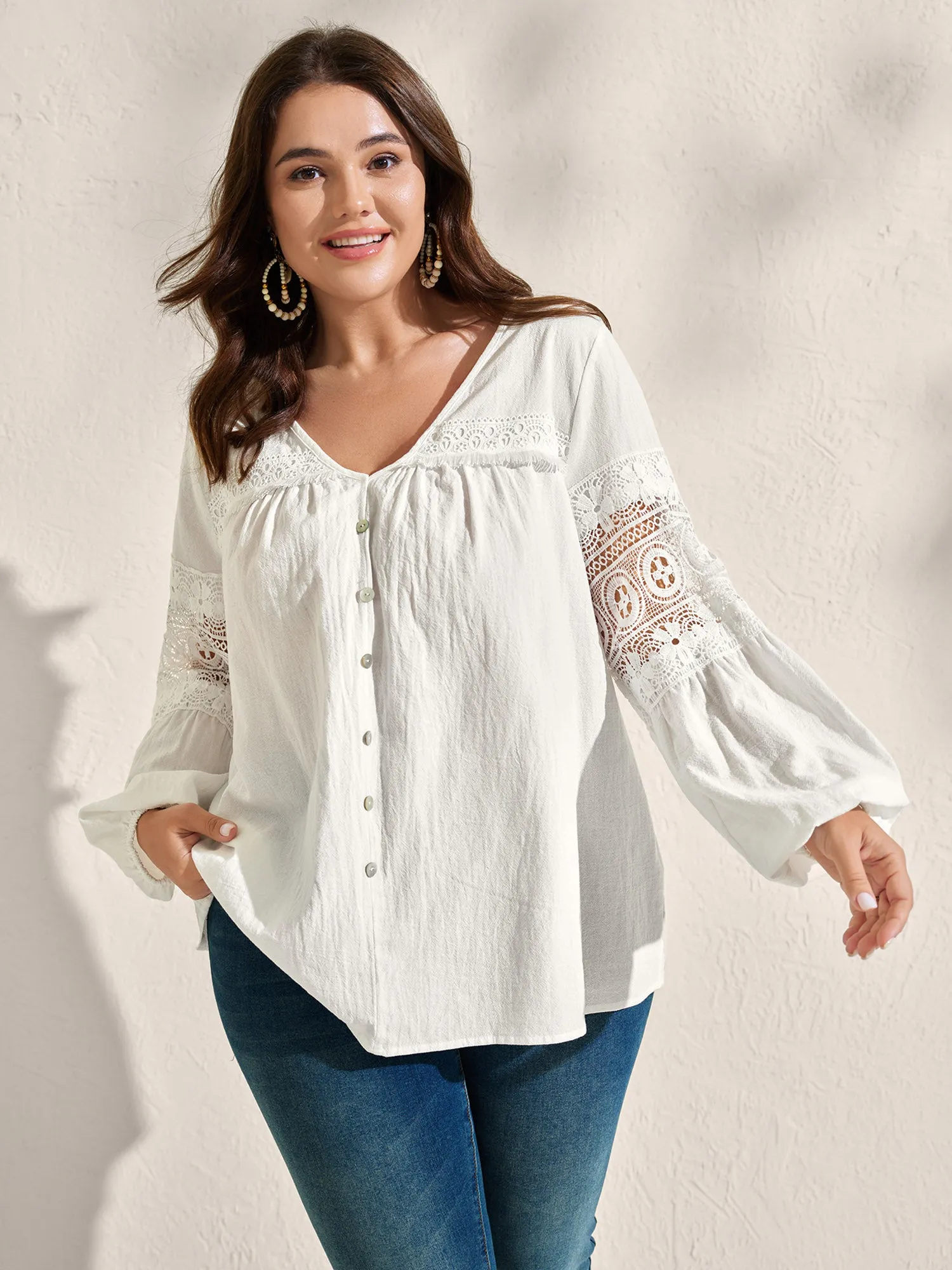 Pure Cotton Sheer Lace Trim Blouse sold by Bloomchic