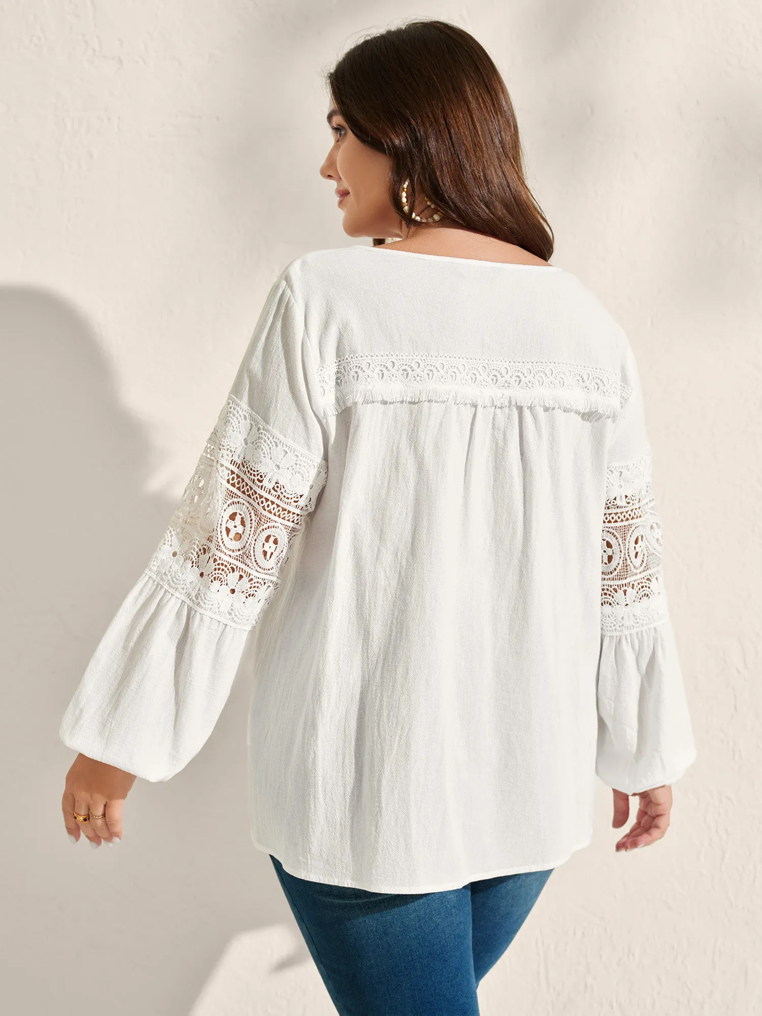 Pure Cotton Sheer Lace Trim Blouse sold by Bloomchic product image thumbnail 4