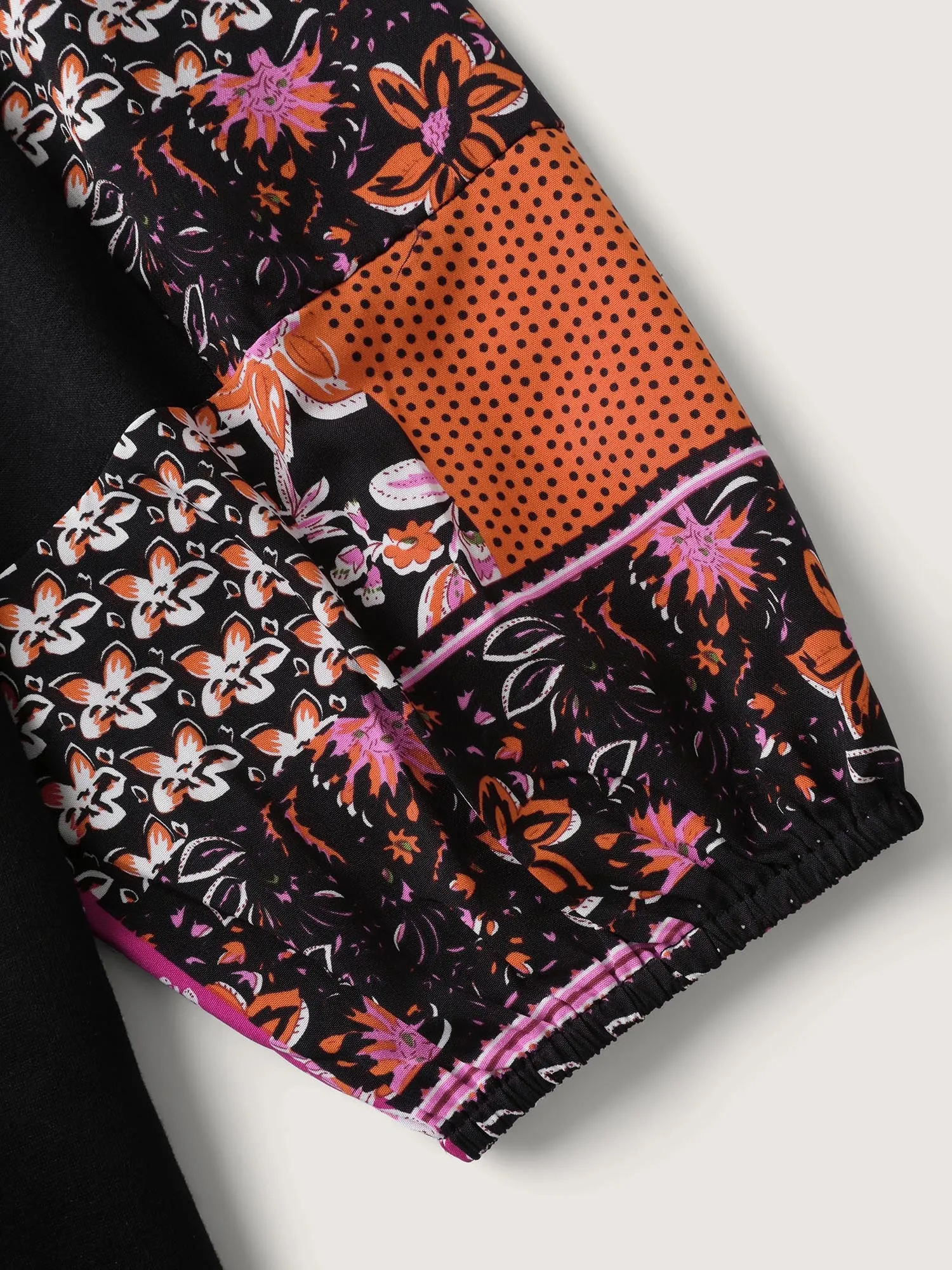 Floral Patchwork Sleeve Solid Sweatshirt sold by Bloomchic product image thumbnail 5