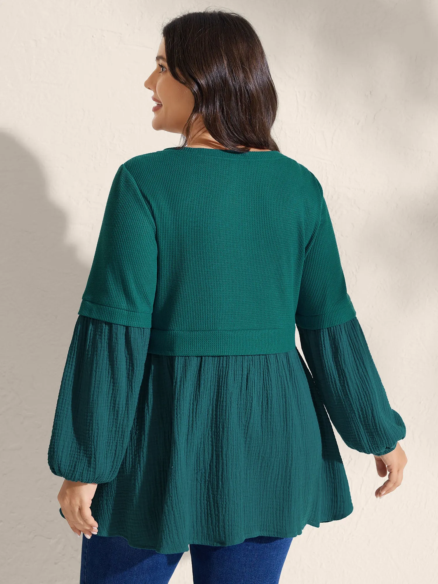 Waffle Grid Button Detail Spliced Sweatshirt sold by Bloomchic product image thumbnail 4