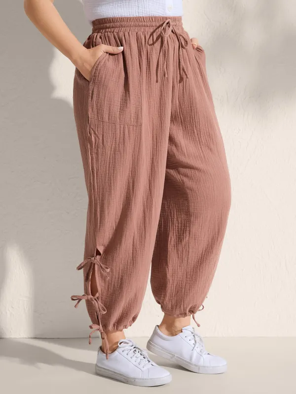 Tie-Hem Slits Cuffed Waist-Tie Pockets Pants sold by Bloomchic