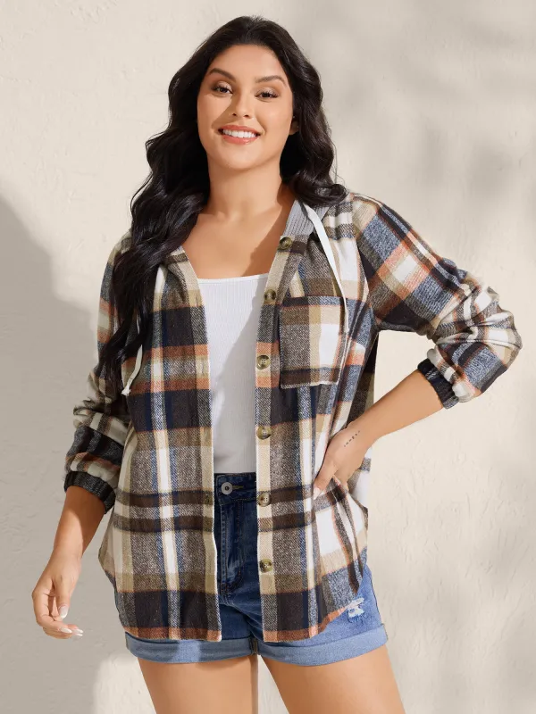 Plaid Print Textured Hooded Jacket sold by Bloomchic