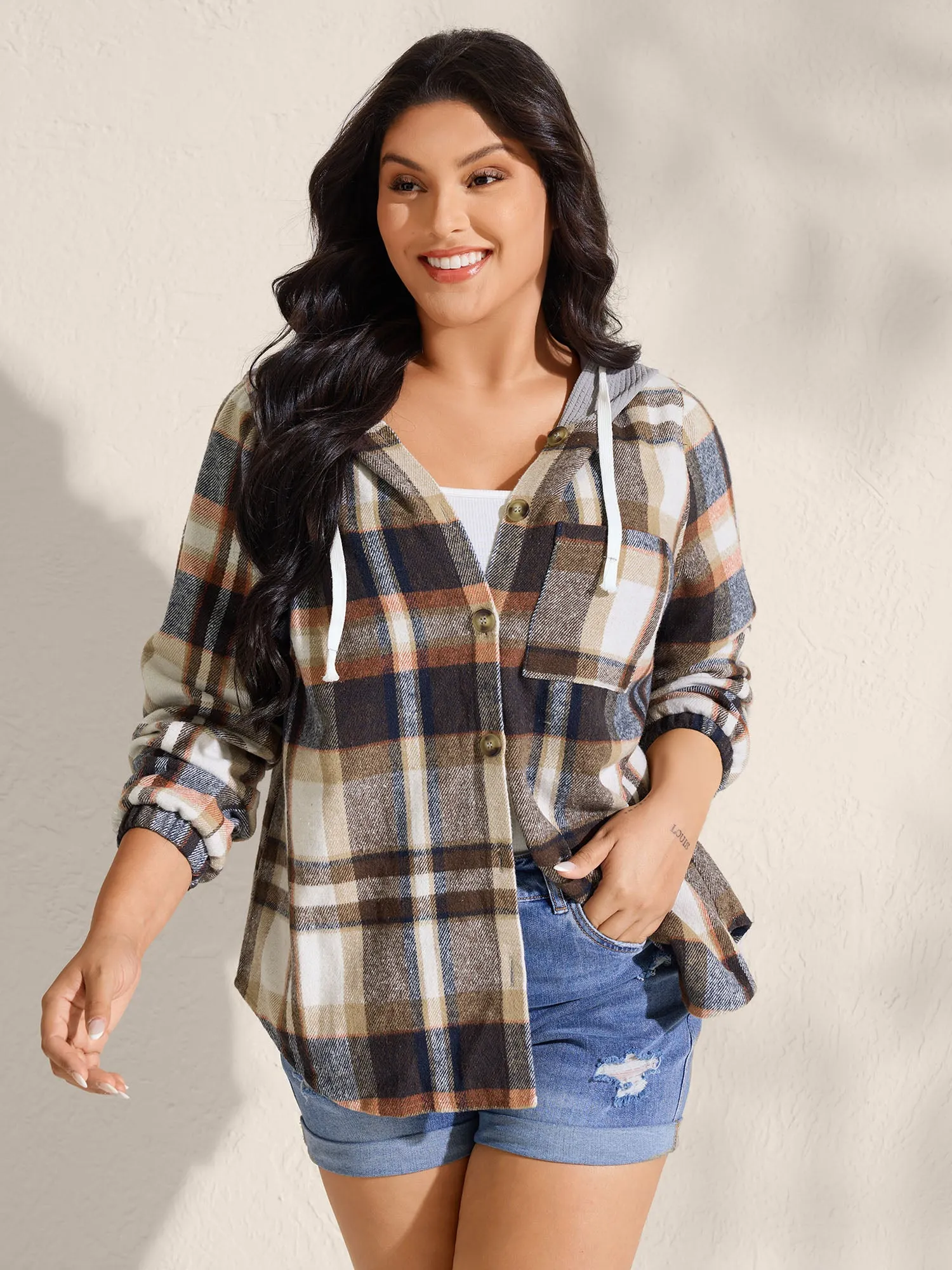 Plaid Print Textured Hooded Jacket sold by Bloomchic product image thumbnail 3