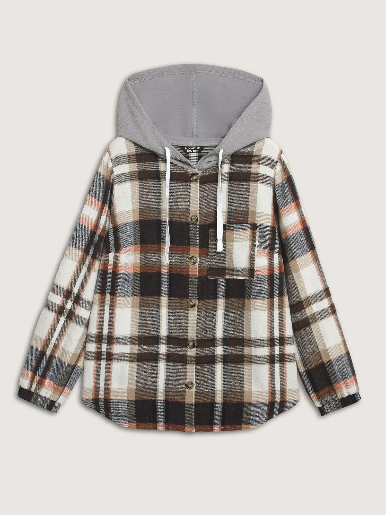 Plaid Print Textured Hooded Jacket sold by Bloomchic product image thumbnail 5