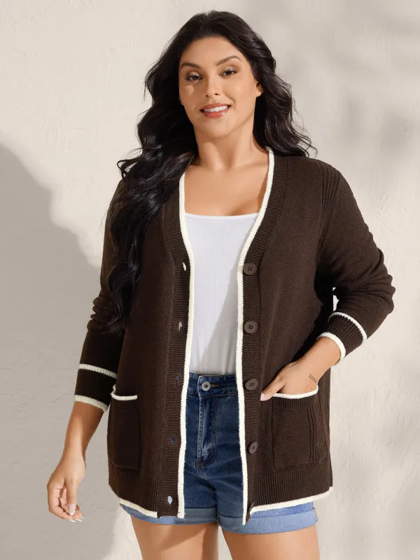 Textured Pocket Color Contrast Knit Cardigan sold by Bloomchic