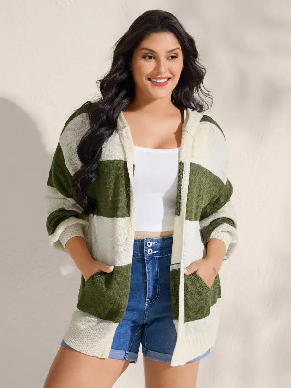 Textured Color Stripes Hooded Knit Cardigan sold by Bloomchic