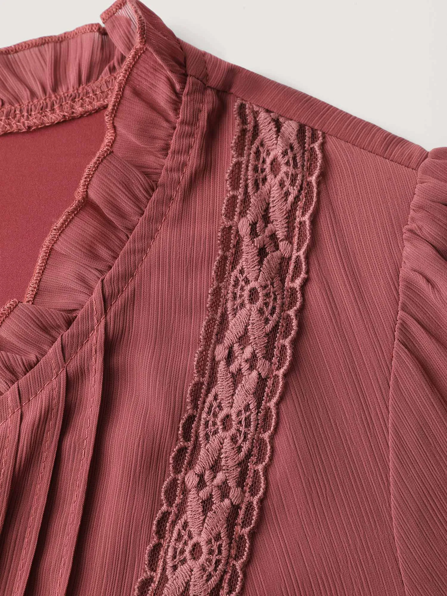 Pintuck Pleats Lace Trim Waist-Tie Maxi Dress sold by Bloomchic product image thumbnail 5