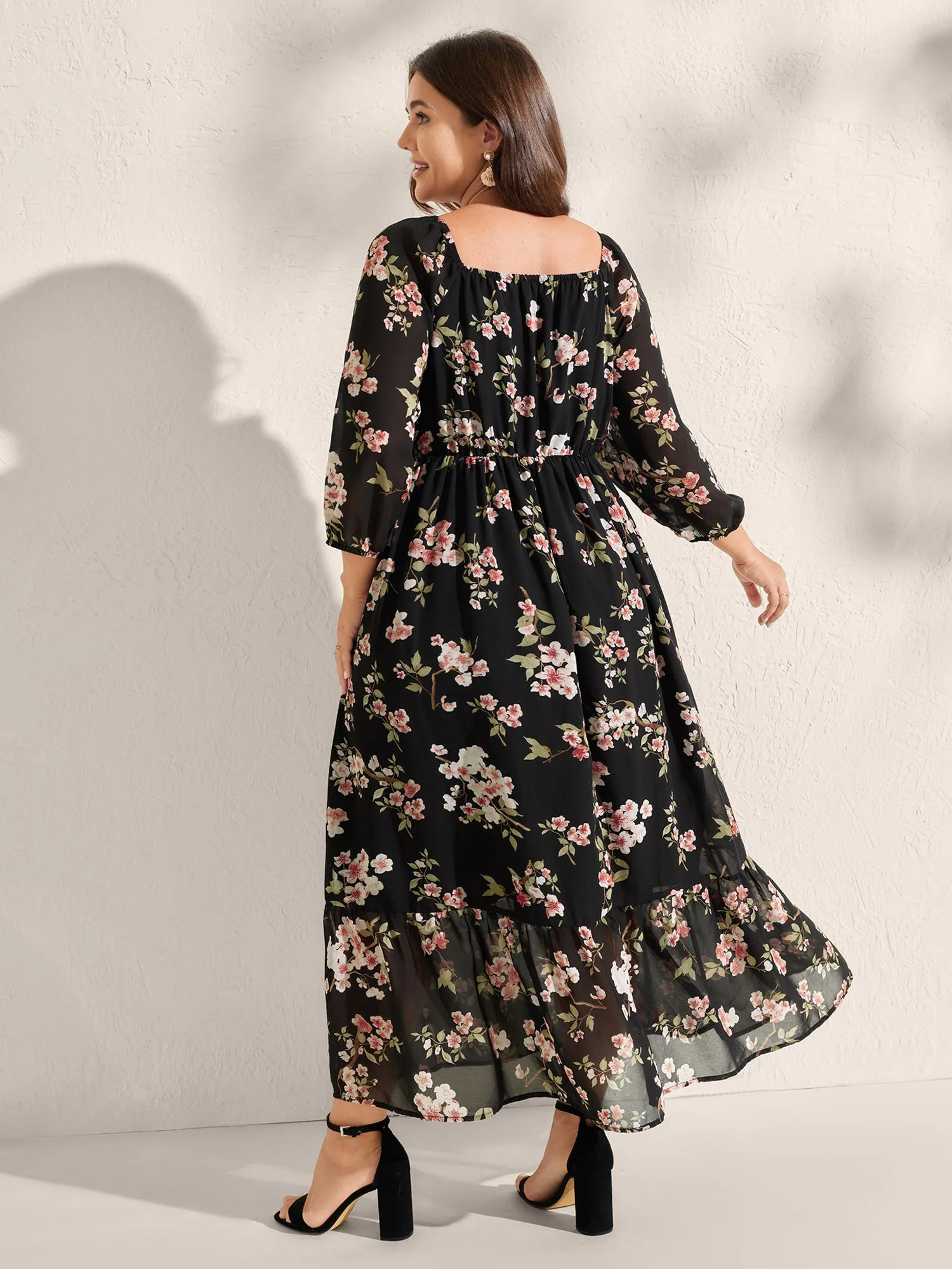 Chiffon Floral Triangular Waist Cinched Maxi Dress sold by Bloomchic product image thumbnail 4