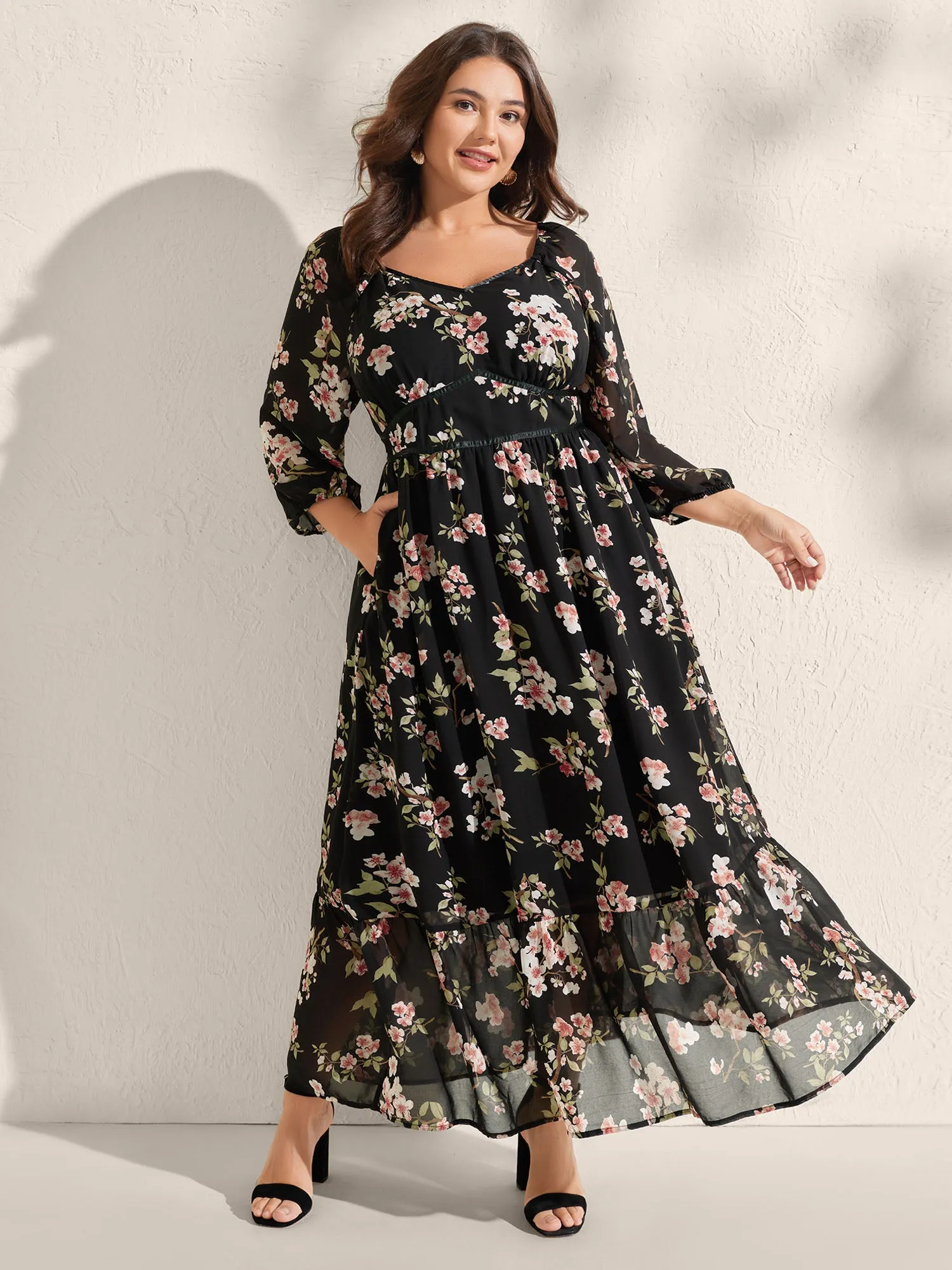 Chiffon Floral Triangular Waist Cinched Maxi Dress sold by Bloomchic