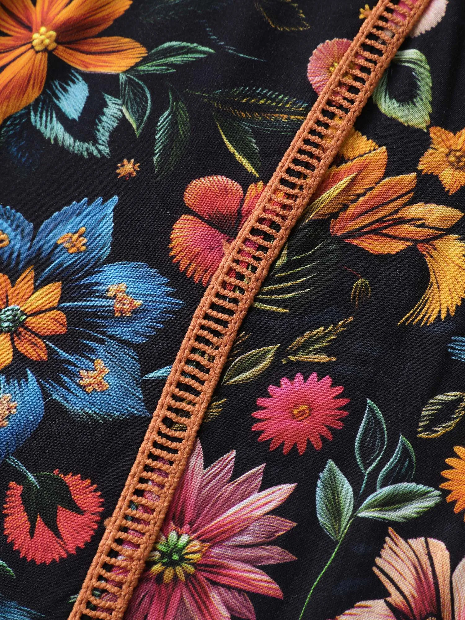 Rayon Floral Lace Trim Button Maxi Dress sold by Bloomchic product image thumbnail 5