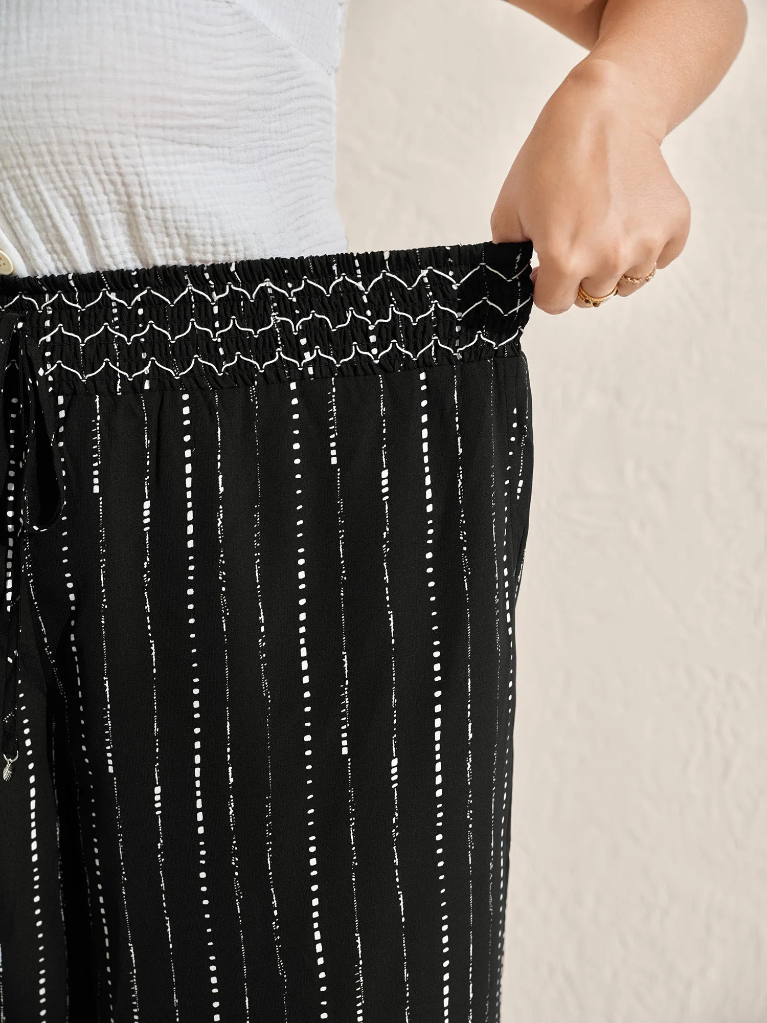 Striped Print Shirred Waist Wide-Leg Pants sold by Bloomchic product image thumbnail 3