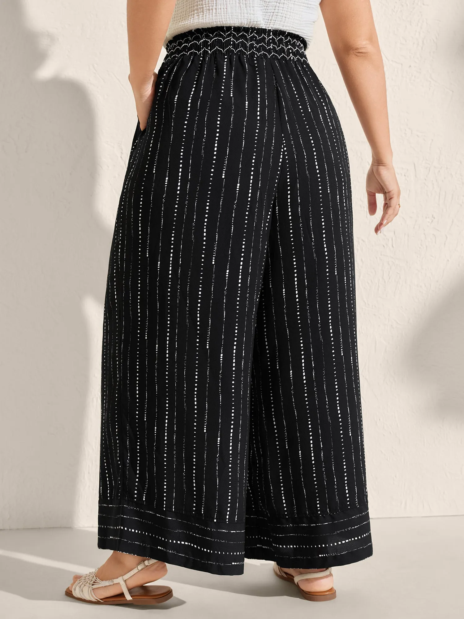 Striped Print Shirred Waist Wide-Leg Pants sold by Bloomchic product image thumbnail 4