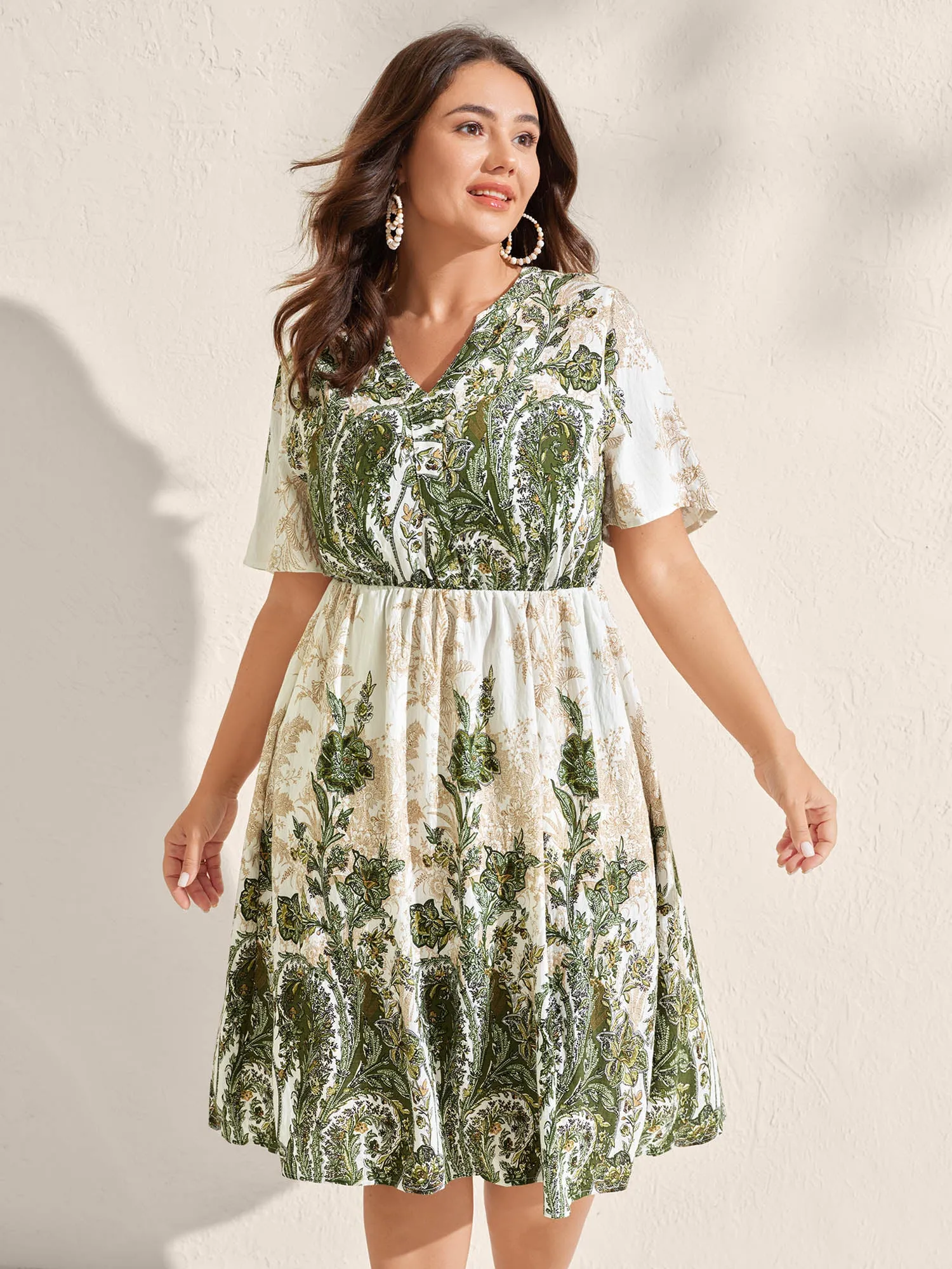 Paisley Print Notched Neckline Midi Dress sold by Bloomchic