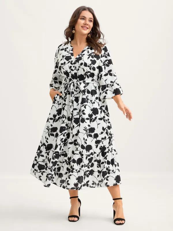Floral Print Cut-Out Belted Midi Dress sold by Bloomchic