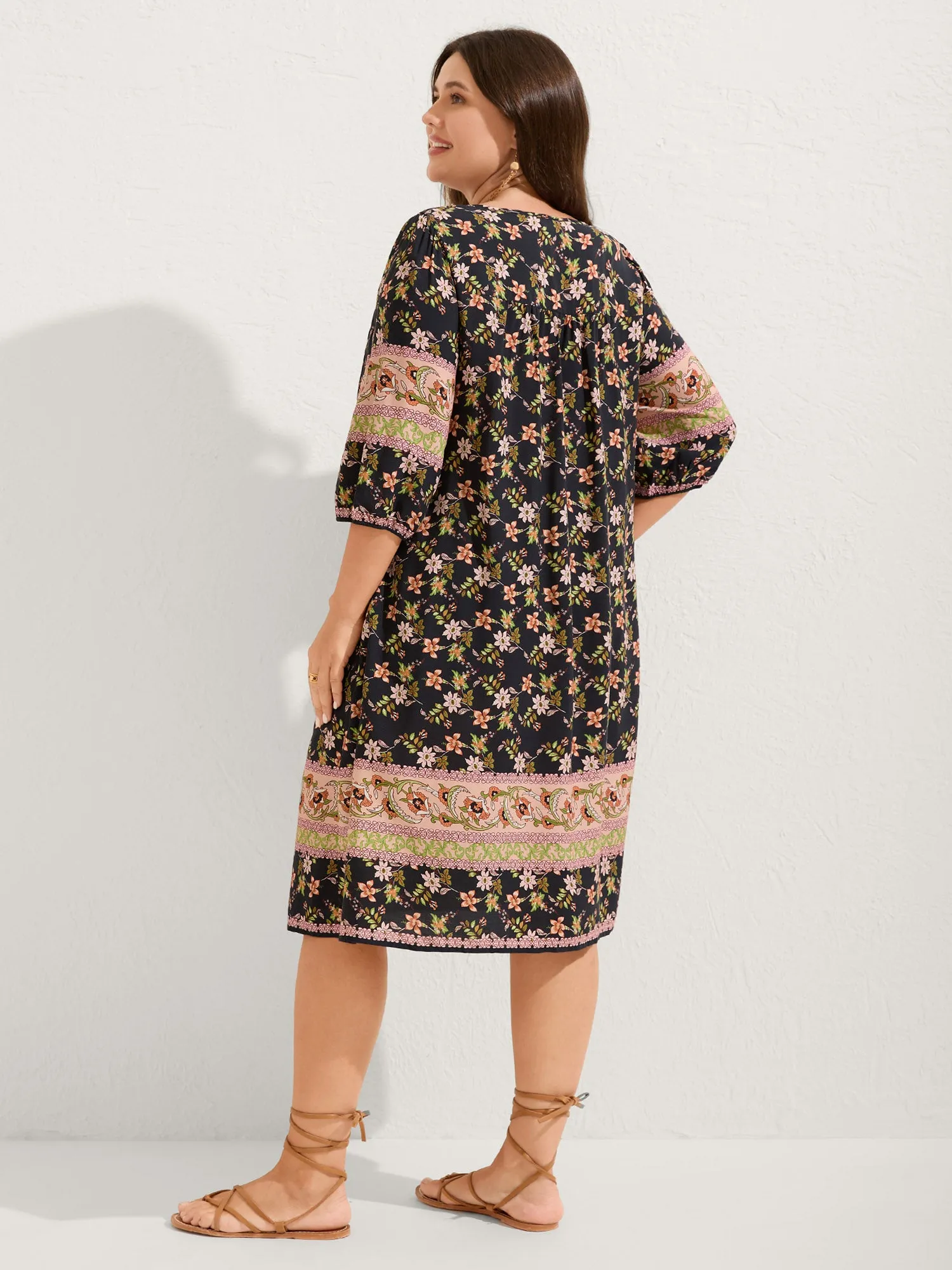Floral Print Puffy Sleeve Pleated Midi Dress sold by Bloomchic product image thumbnail 5