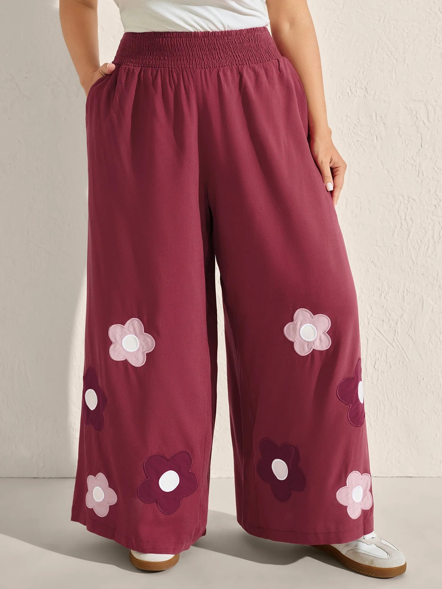 Floral Applique Embroidery Wide-Leg Pants sold by Bloomchic