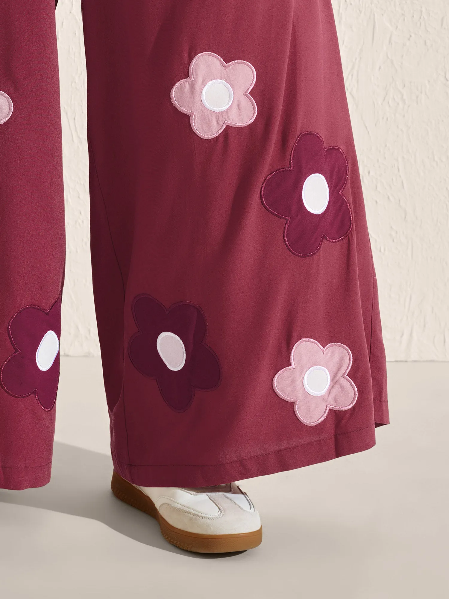Floral Applique Embroidery Wide-Leg Pants sold by Bloomchic product image thumbnail 5
