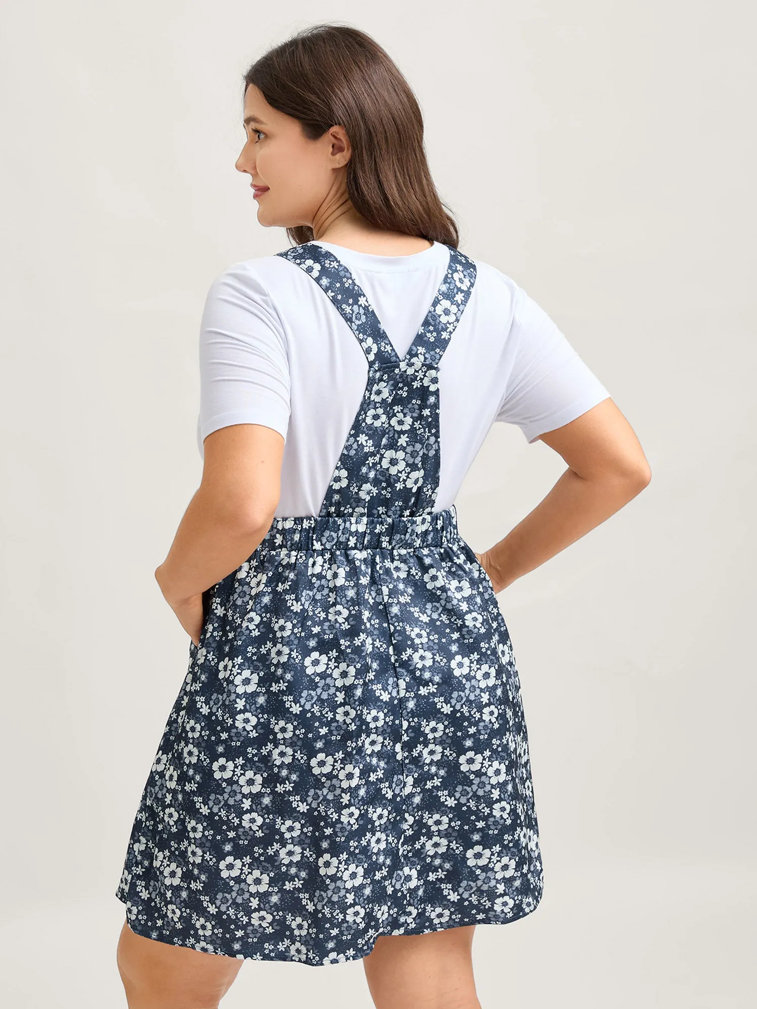 Floral Overall Straps Stretchy Waist Midi Dress sold by Bloomchic product image thumbnail 4