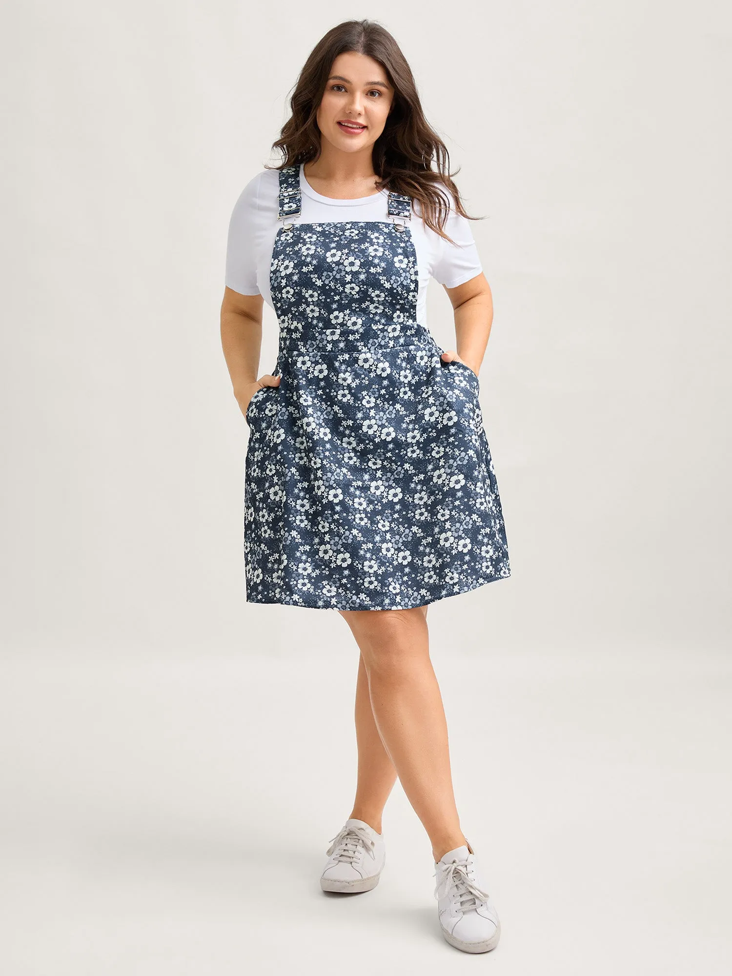 Floral Overall Straps Stretchy Waist Midi Dress sold by Bloomchic product image thumbnail 3