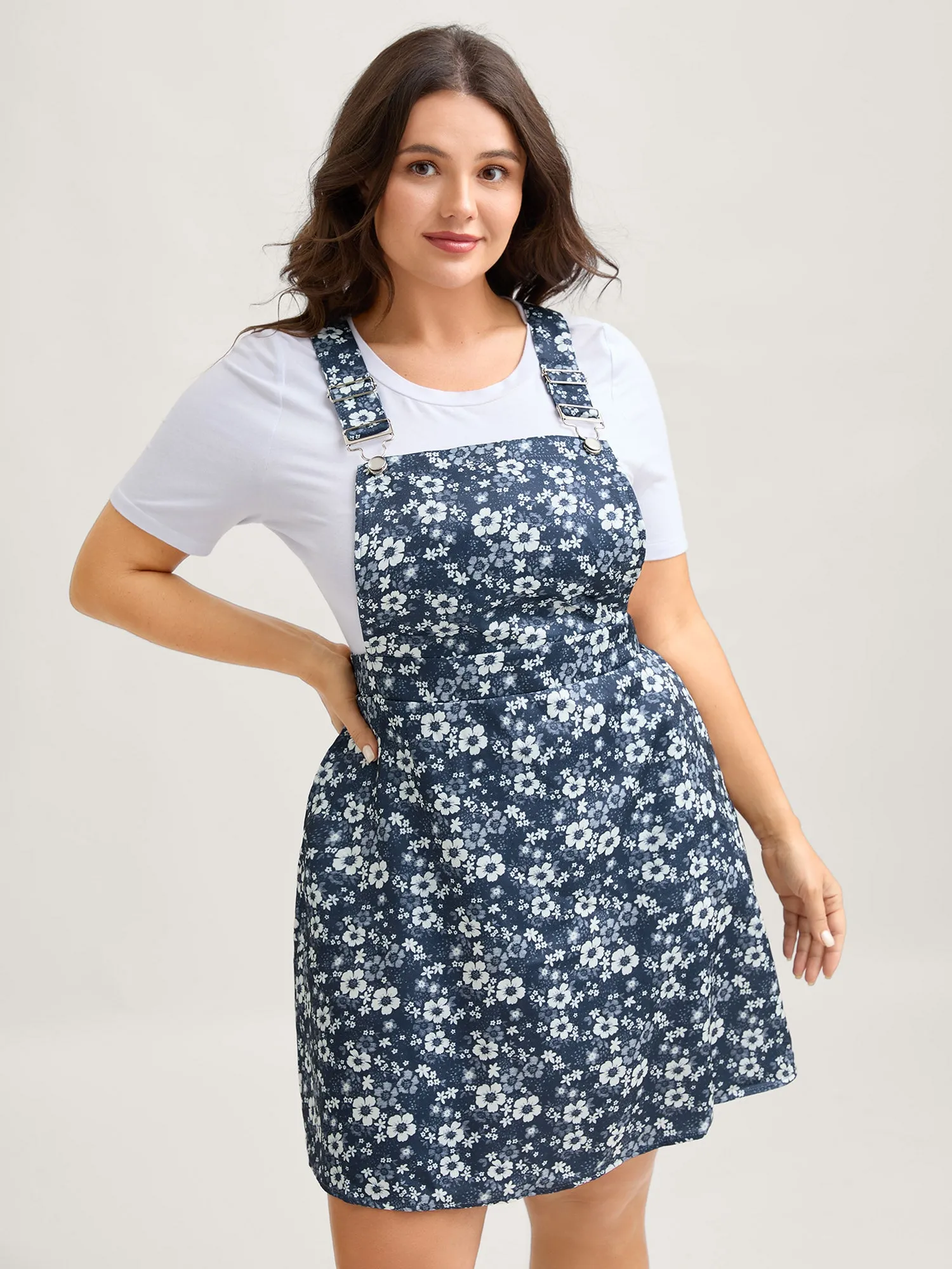 Floral Overall Straps Stretchy Waist Midi Dress sold by Bloomchic