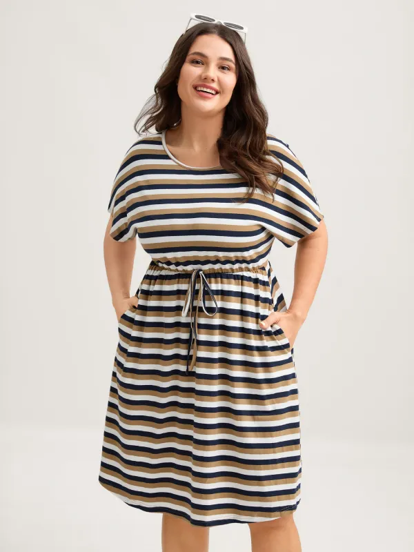 Pure Cotton Striped Waist-Tie Midi Dress sold by Bloomchic