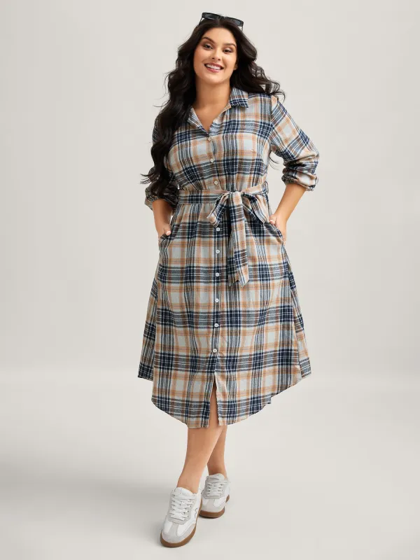Plaid Print Belted Waist-Defining Midi Dress sold by Bloomchic