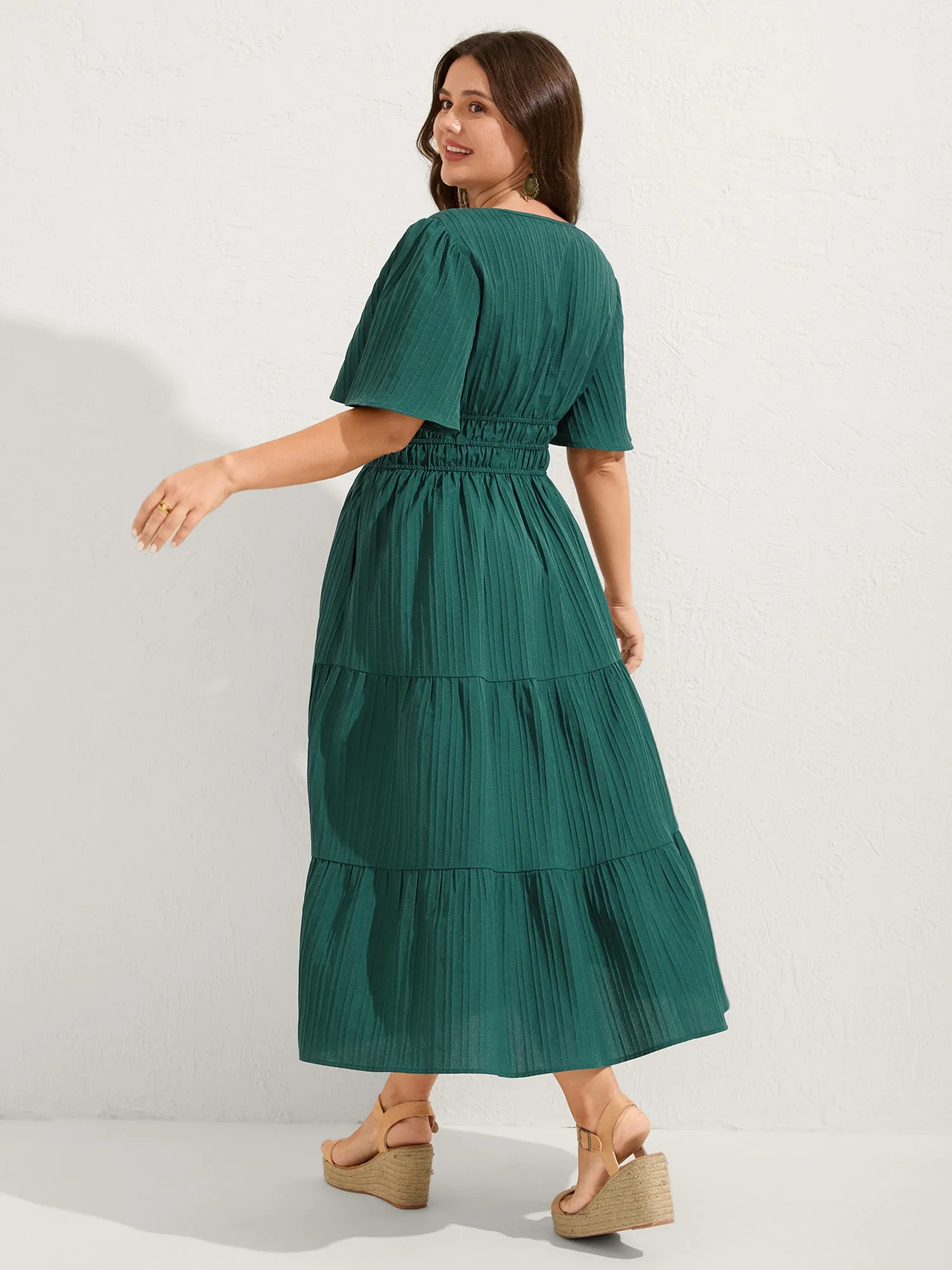 Textured Shirred Cinched Waist Midi Dress sold by Bloomchic product image thumbnail 4