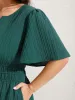 Textured Shirred Cinched Waist Midi Dress sold by Bloomchic