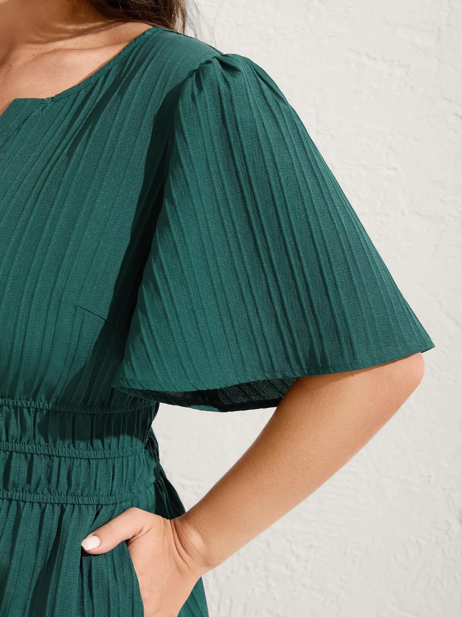 Textured Shirred Cinched Waist Midi Dress sold by Bloomchic product image thumbnail 3