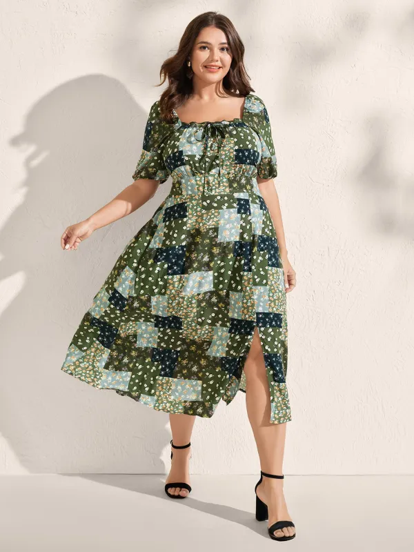 Floral Split Hem Neck Tie Midi Dress sold by Bloomchic