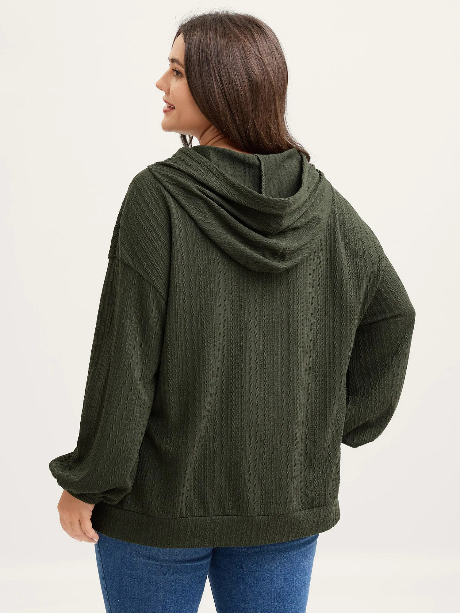 Textured Solid Pocket Zipper Hoodie sold by Bloomchic product image thumbnail 5