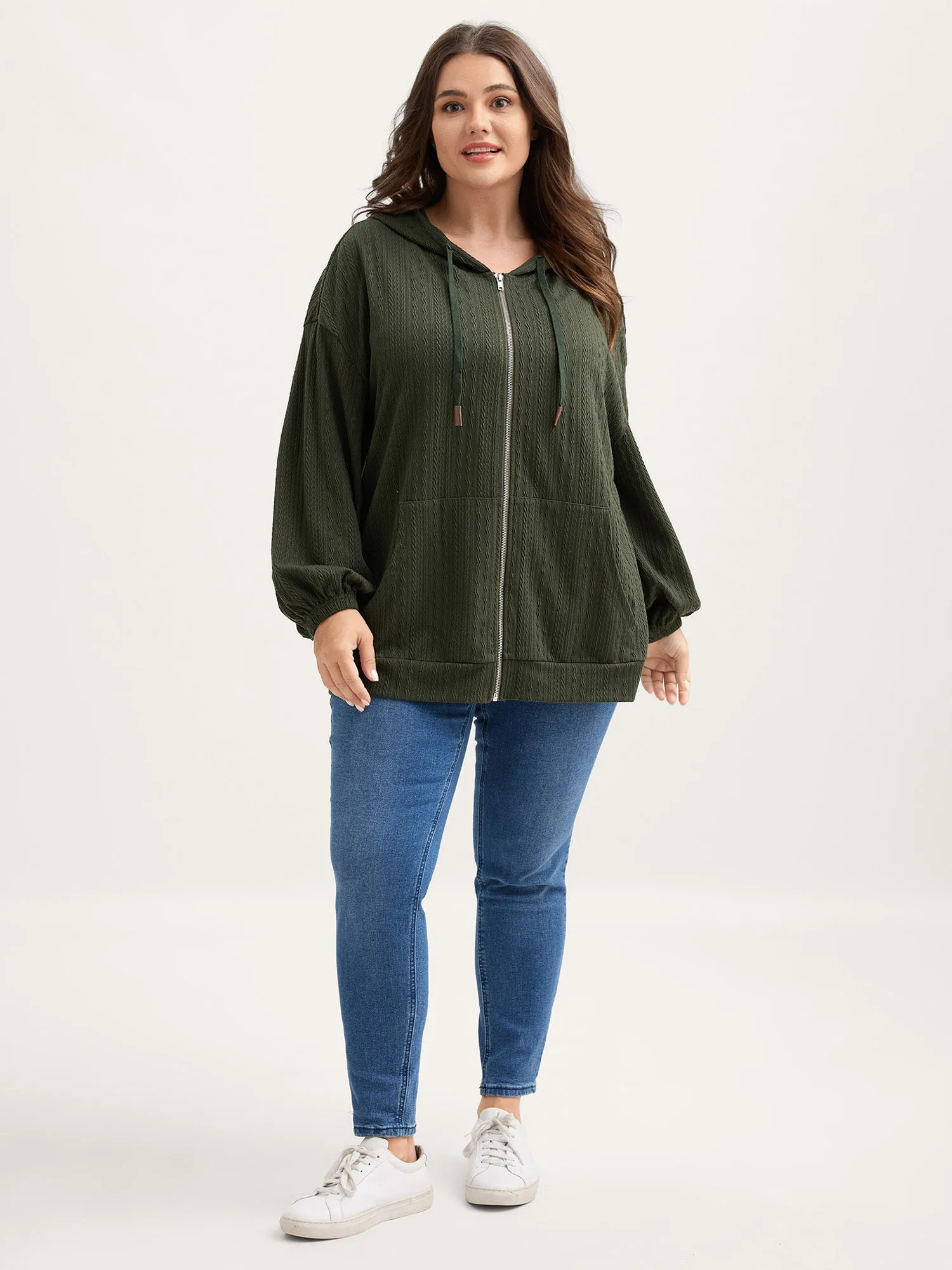 Textured Solid Pocket Zipper Hoodie sold by Bloomchic product image thumbnail 3