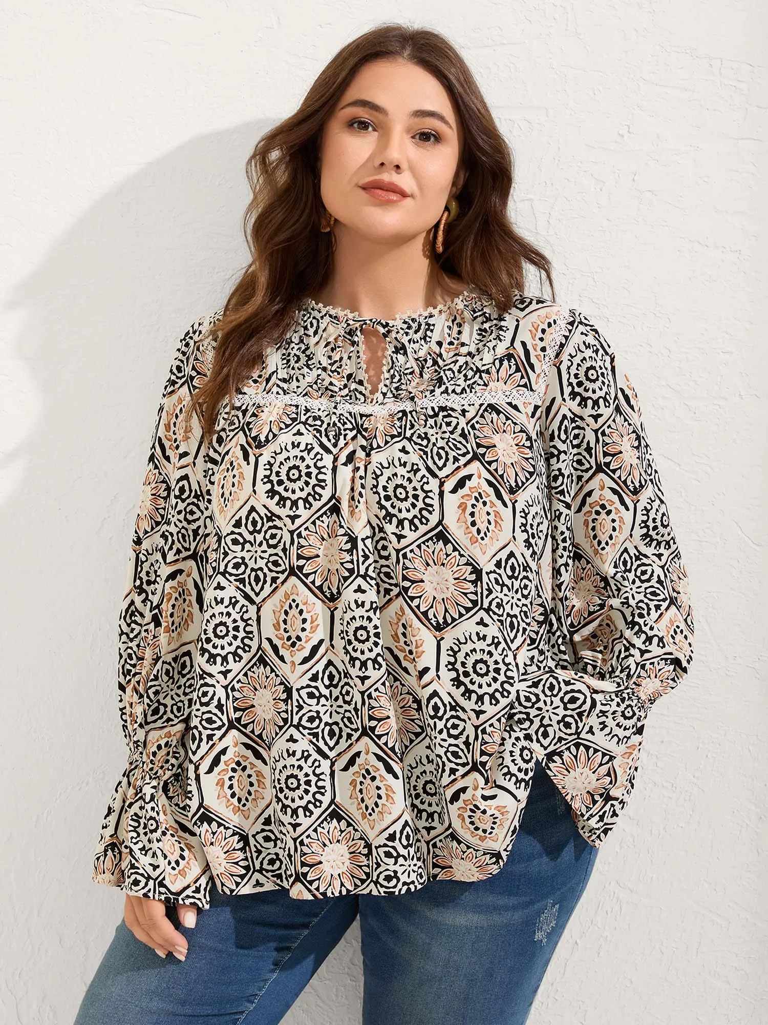 Ornate Print Toothpick Pleats Blouse sold by Bloomchic