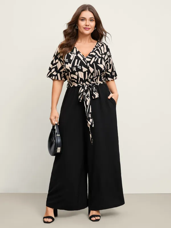 Geometric Pattern Contrast Pockets Jumpsuit sold by Bloomchic
