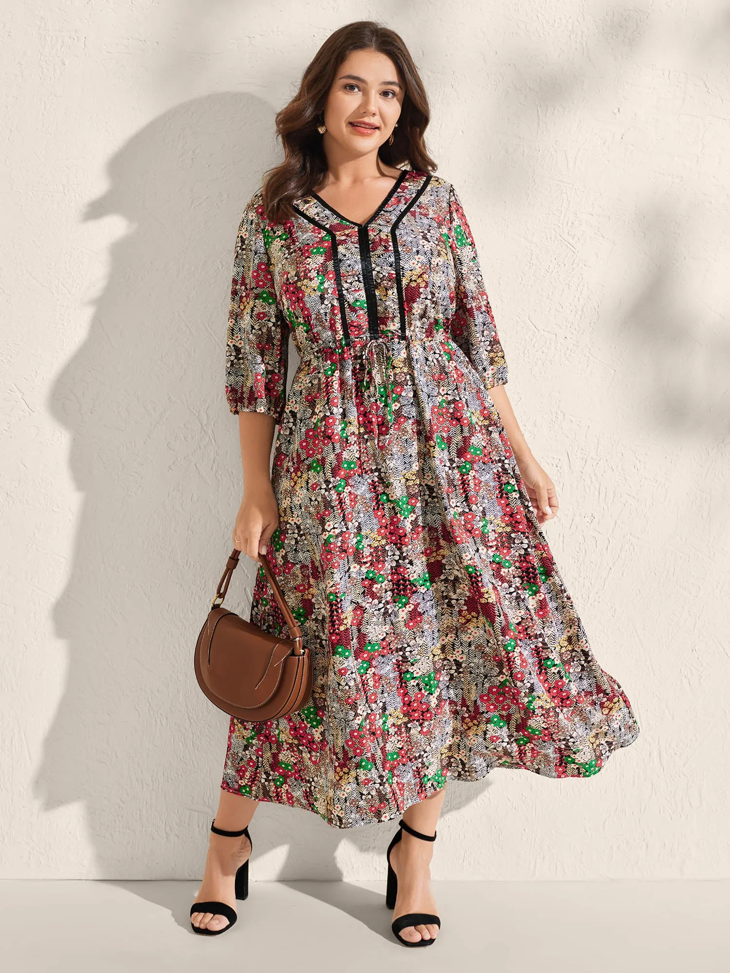 Floral Print Drawstring Waist Pockets Midi Dress sold by Bloomchic