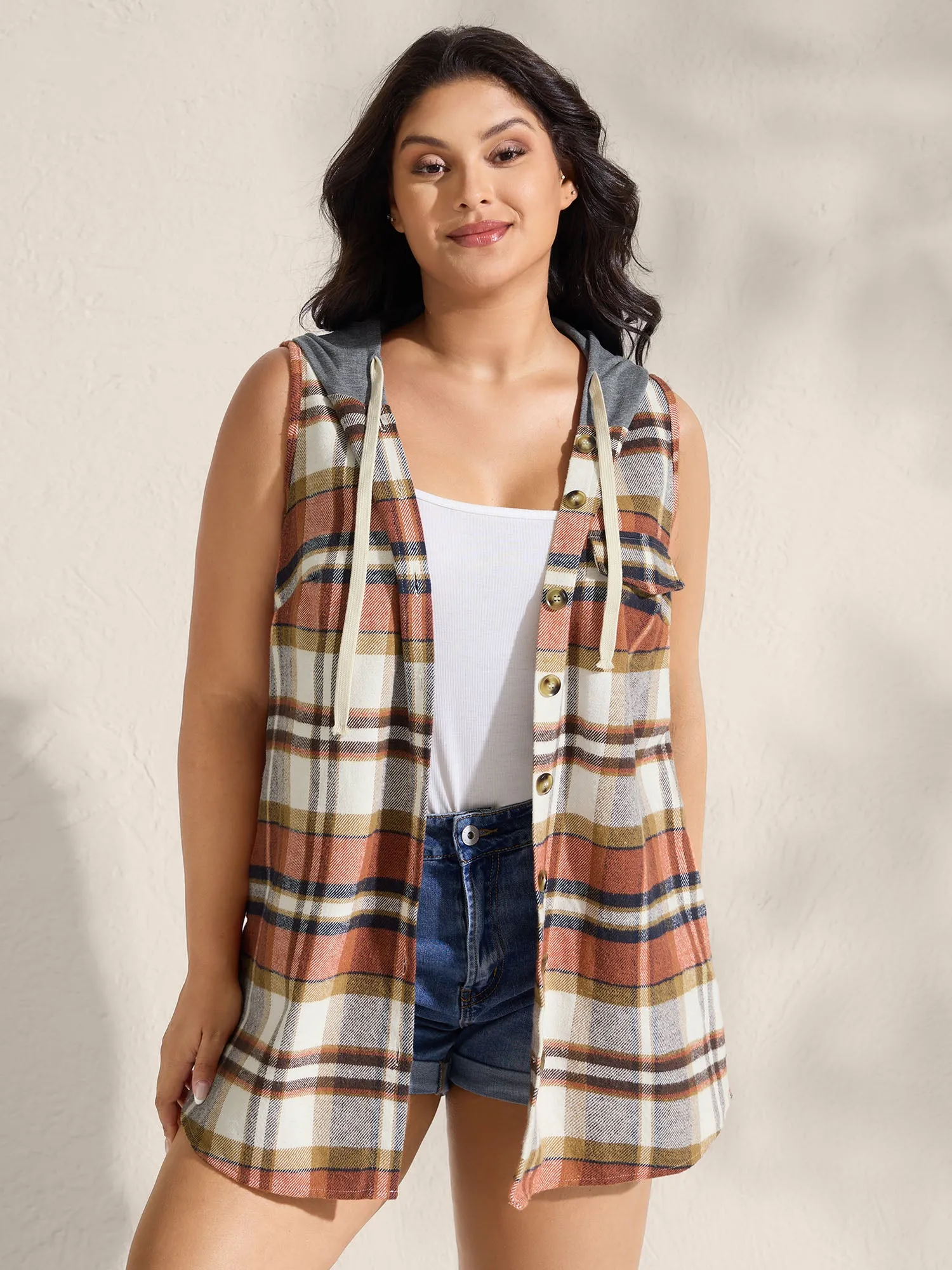 Plaid Print Color Contrast Hooded Vest sold by Bloomchic product image thumbnail 5
