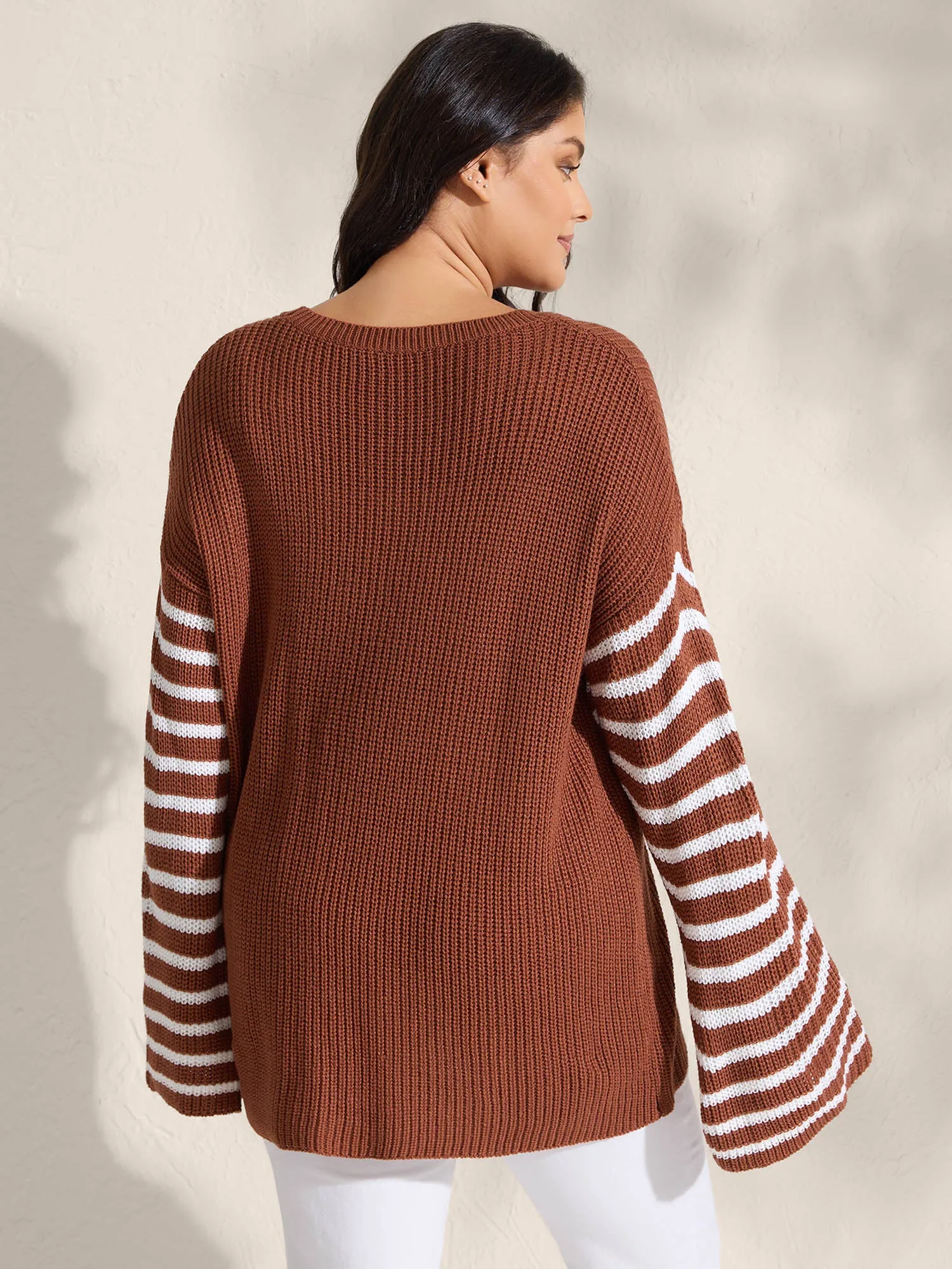 Striped Print Textured Drop Shoulder Pullover sold by Bloomchic product image thumbnail 4