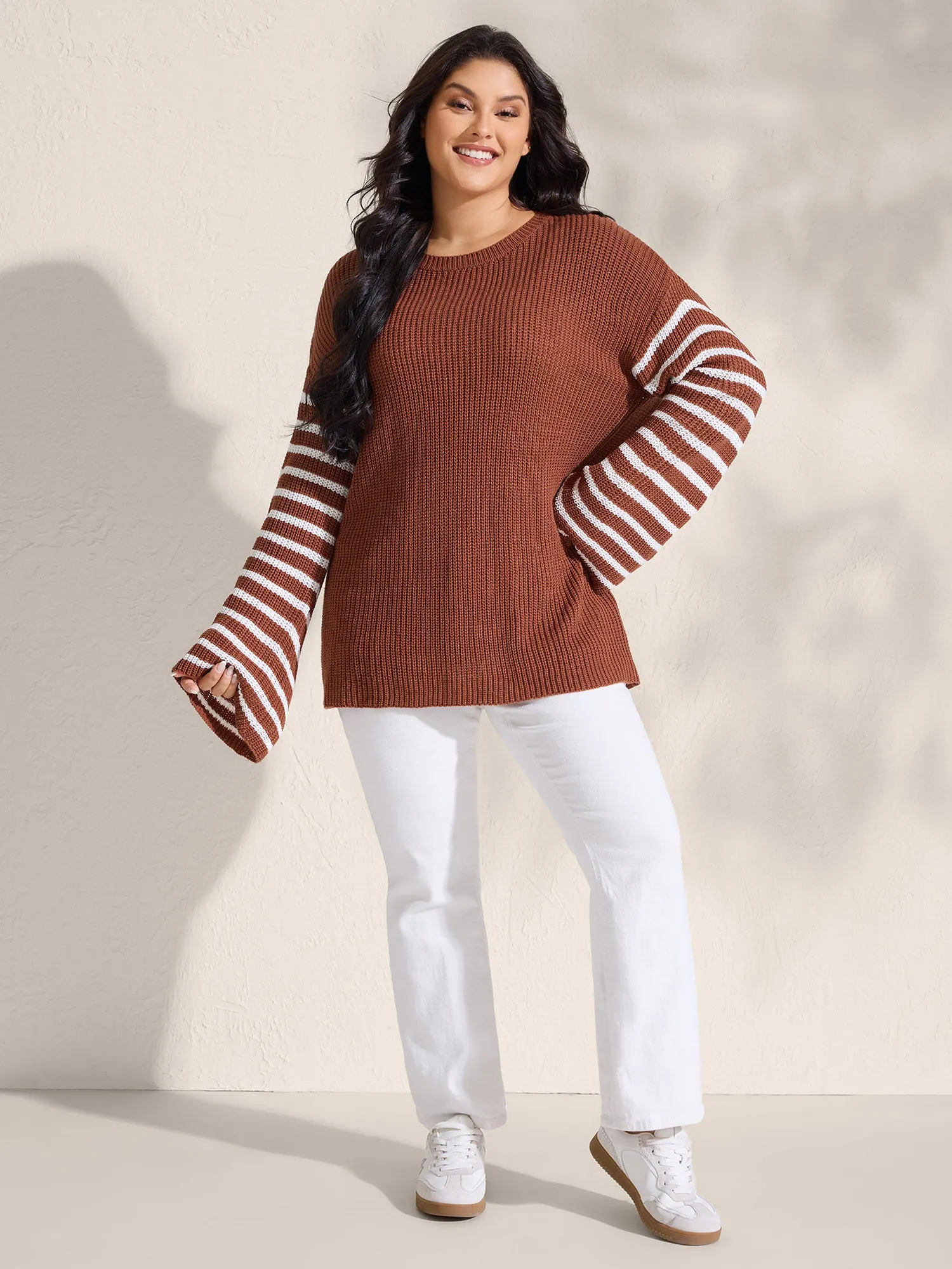 Striped Print Textured Drop Shoulder Pullover sold by Bloomchic product image thumbnail 3
