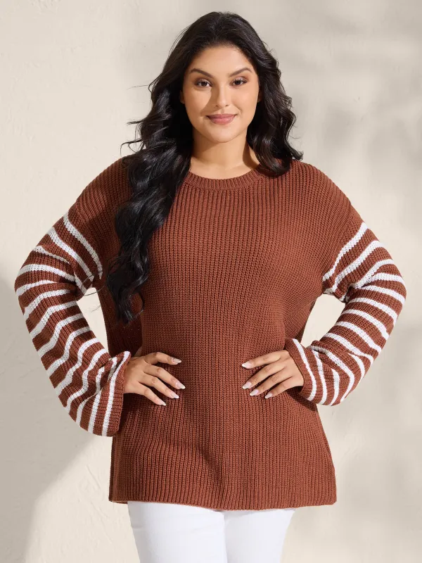Striped Print Textured Drop Shoulder Pullover sold by Bloomchic